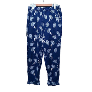 Piamita Womens Silk Navy Floral High Waisted Cuff
Ankle Tapered Pants Size S